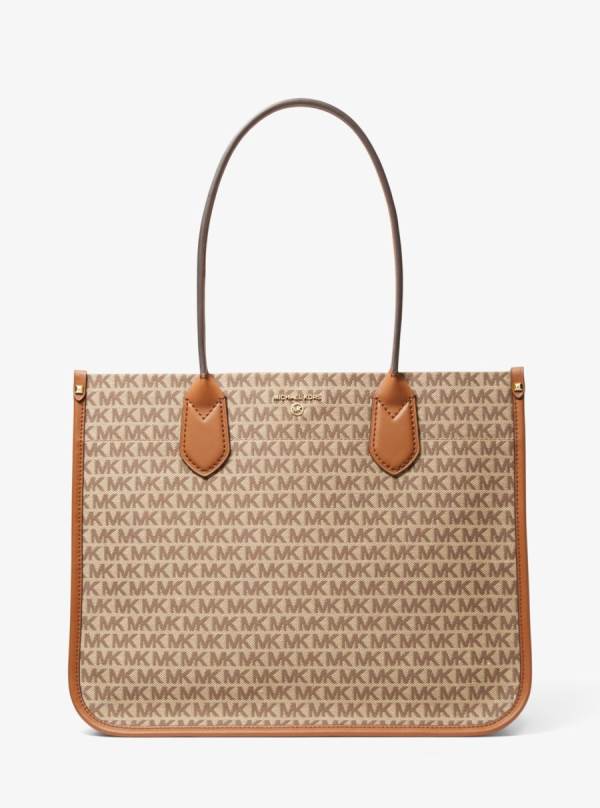 Damske Prenosná Taška Michael Kors Heidi Large Logo Jacquard Hnede Béžové - Kabelky Michael Kors Vypredaj | ZLQTH-5893